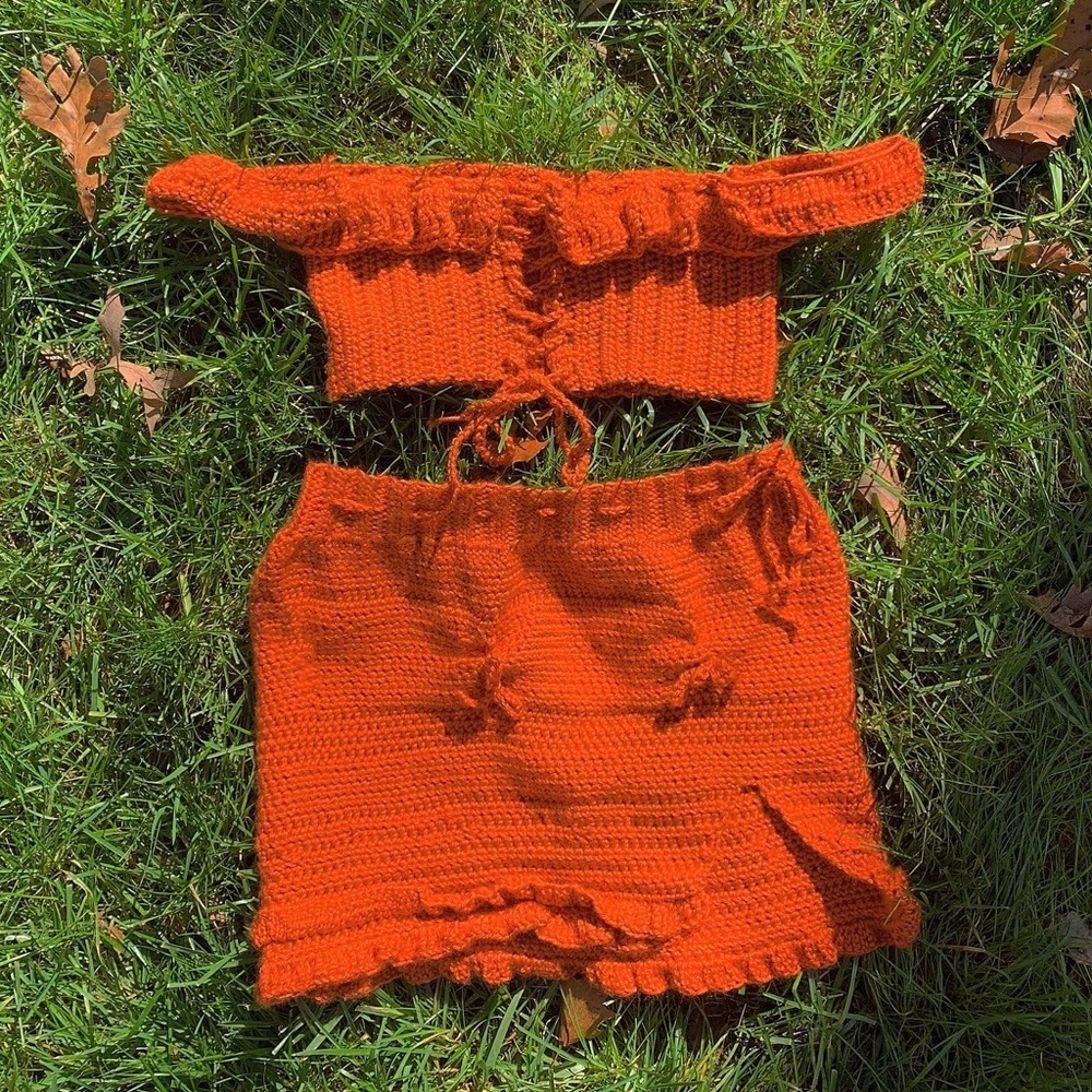 Crochet Crop Top and Skirt Set